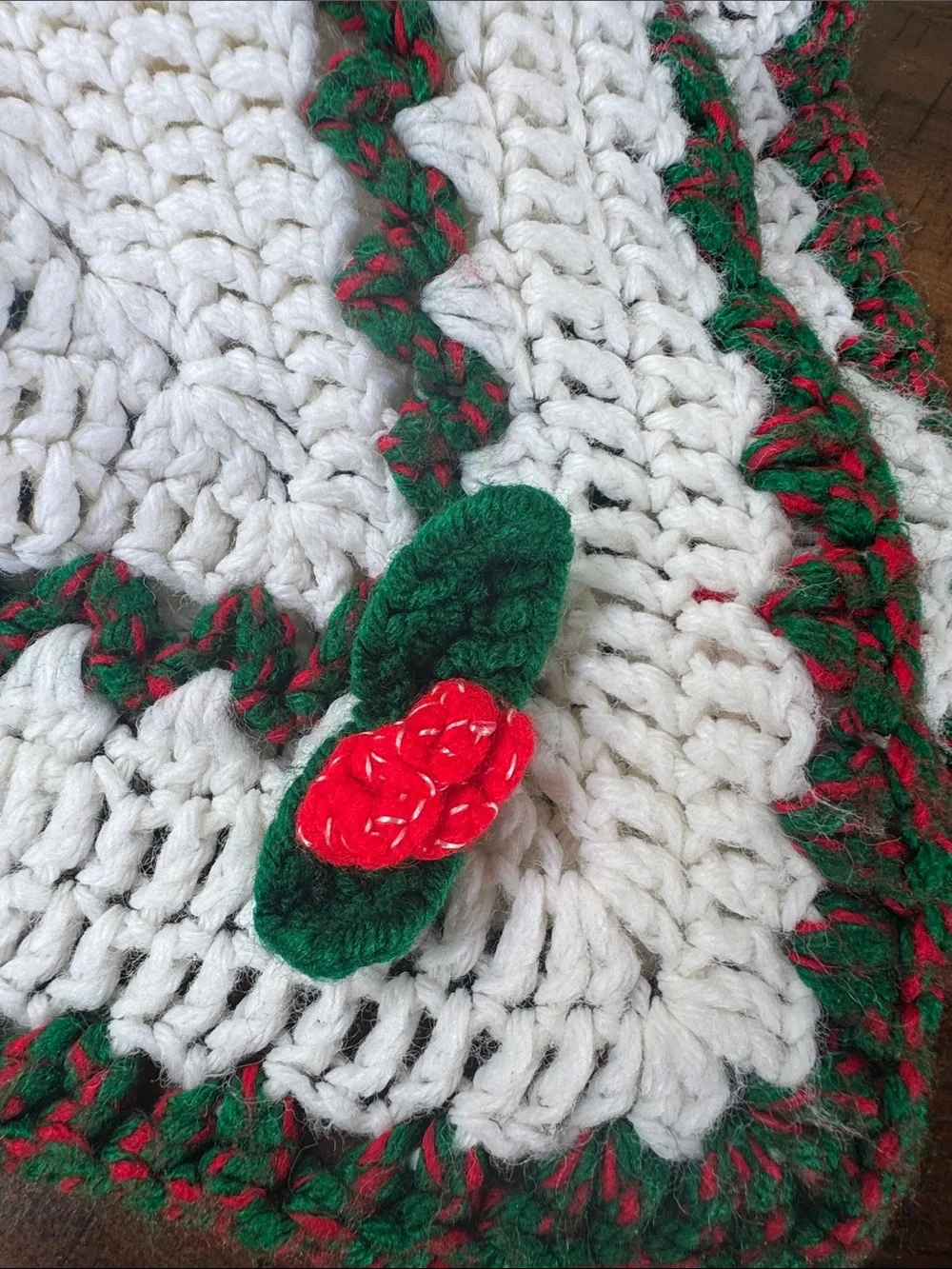 Vintage Handmade Crocheted Holiday Quilt